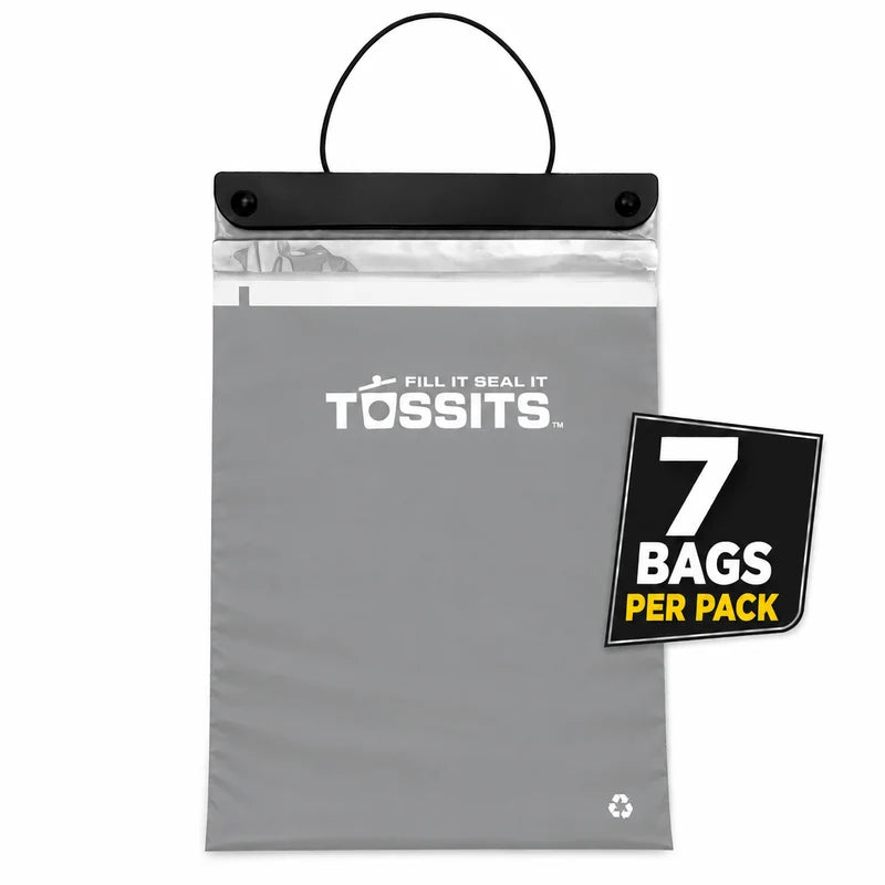 The car trash bag that hangs, seals, and tears off.